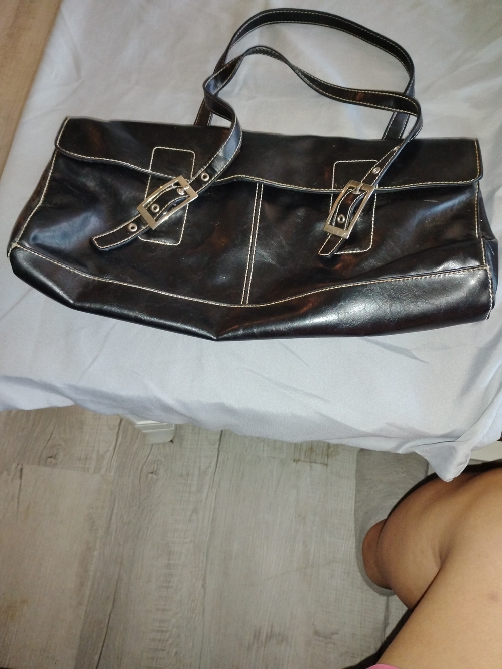 Black Women's Kenneth Cole Leather Shoulder Bag with Buckle Accents